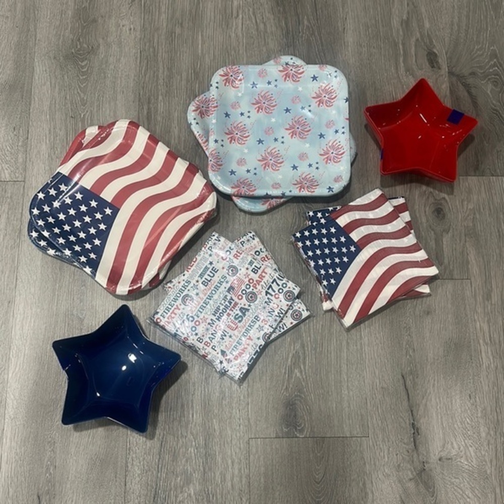 American Patriotic USA Disposable Plates Cups Napkins and Bowls Party Home